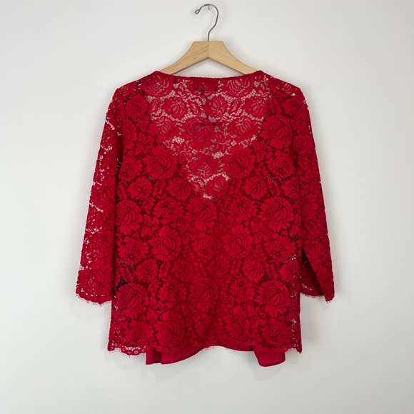 The Kooples Moonlight Red Floral Lace Vampire A Line Brooch Blouse UK M - Picture 12 of 12
